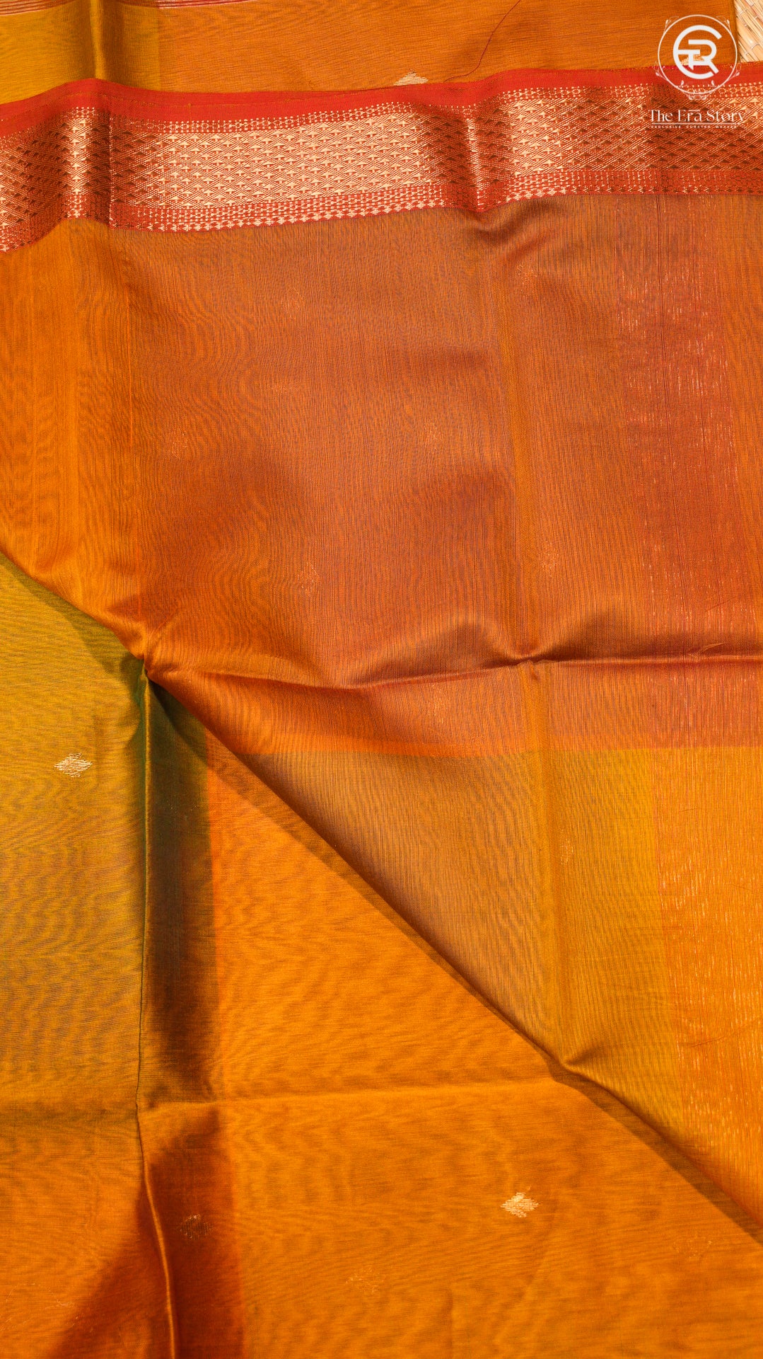 Kakhi Brown Floral Leaf Butta Zari Handloom Pure Maheshwari Silk Saree