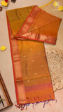 Kakhi Brown Floral Leaf Butta Zari Handloom Pure Maheshwari Silk Saree