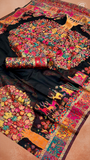 Black Festive Tree Pure Kashmiri Festive Weave Cotton Saree