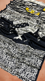 Black White & Yellow Contemporary Satin Modal Silk Saree