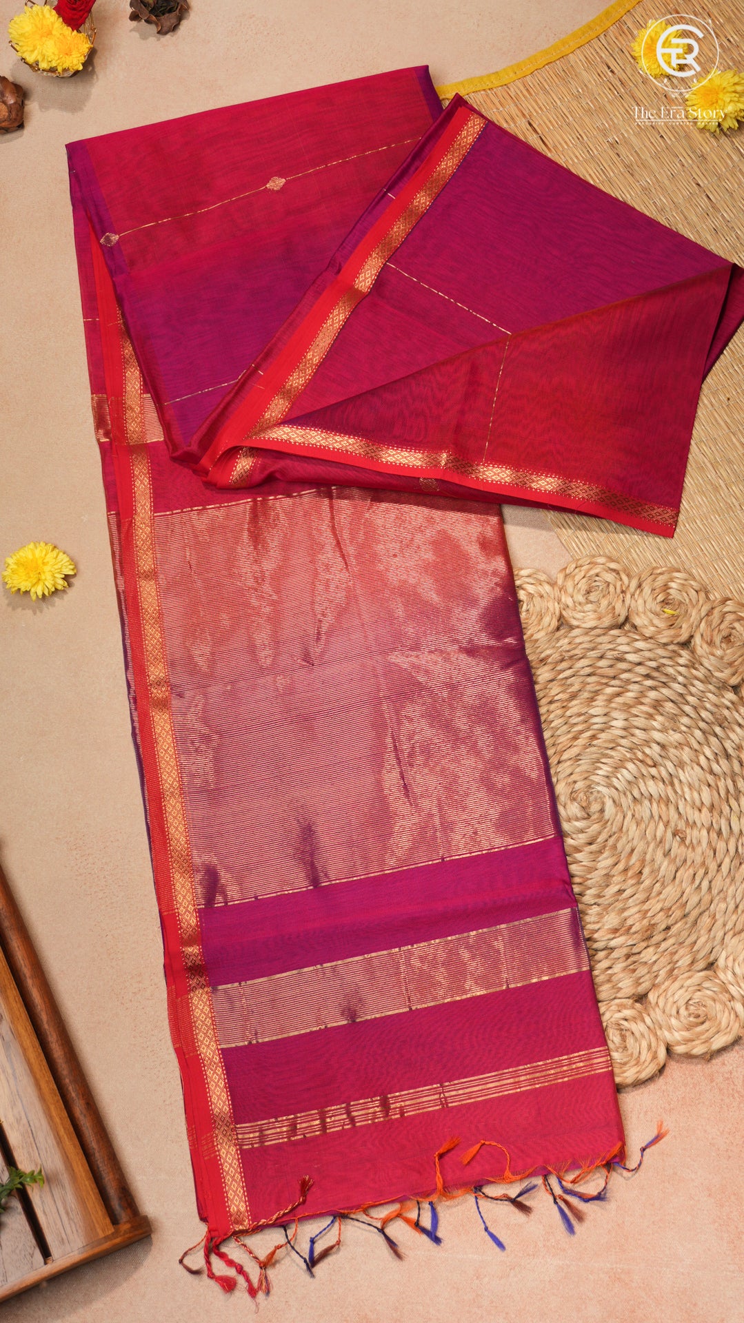 Purple & Pink Ombre Line Diamond Butta Zari Handloom Pure Maheshwari Silk Saree