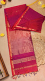 Purple & Pink Ombre Line Diamond Butta Zari Handloom Pure Maheshwari Silk Saree