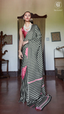 Black White & Pink Contemporary Satin Modal Silk Saree