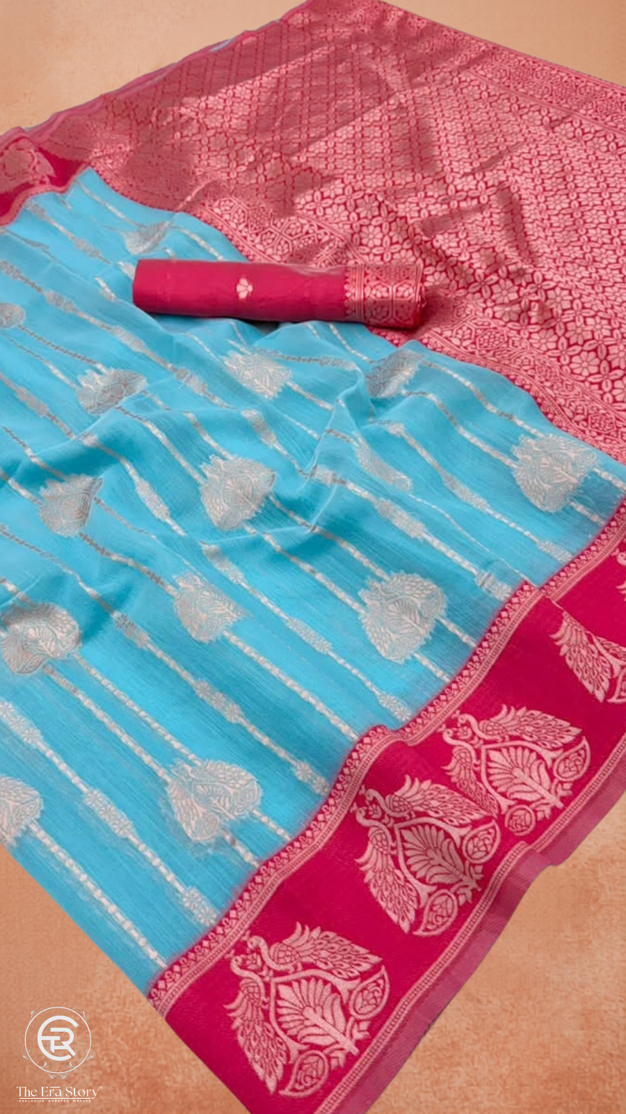 Blue & Pink Handloom Weaving Silk Cotton Saree
