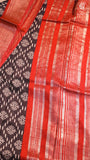 Black & Red Star Patterned Munga Handloom Cotton Saree