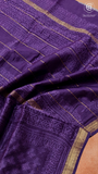 Purple Geometric Floral Handblocked Pure Maheshwari Cotton Sarees