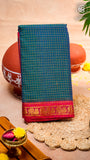 Peacock Blue & Red Zari Peacock Border Handloom Narayanpet Cotton Saree
