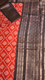 Red & Black Star Patterned Munga Handloom Cotton Saree