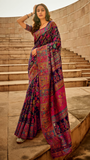 Blue Full Floral Pure Kashmiri Festive Weave Cotton Saree