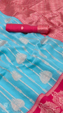 Blue & Pink Handloom Weaving Silk Cotton Saree