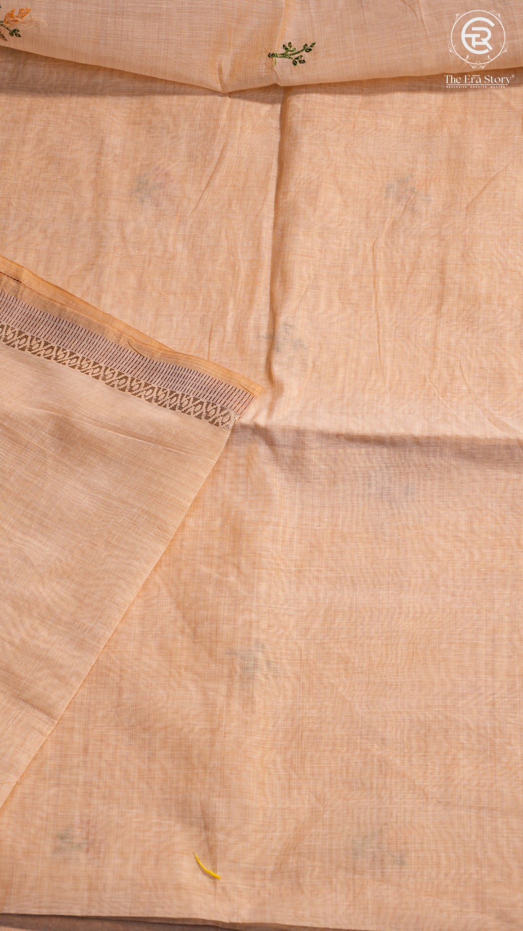 Half-White Green & Gold Elephant Embroidered Jamdani Cotton Saree