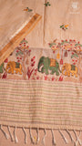 Half-White Green & Gold Elephant Embroidered Jamdani Cotton Saree