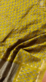 Beige & Mustard Geometric Floral Handblocked Pure Maheshwari Cotton Sarees