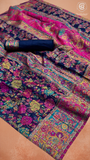 Blue Full Floral Pure Kashmiri Festive Weave Cotton Saree