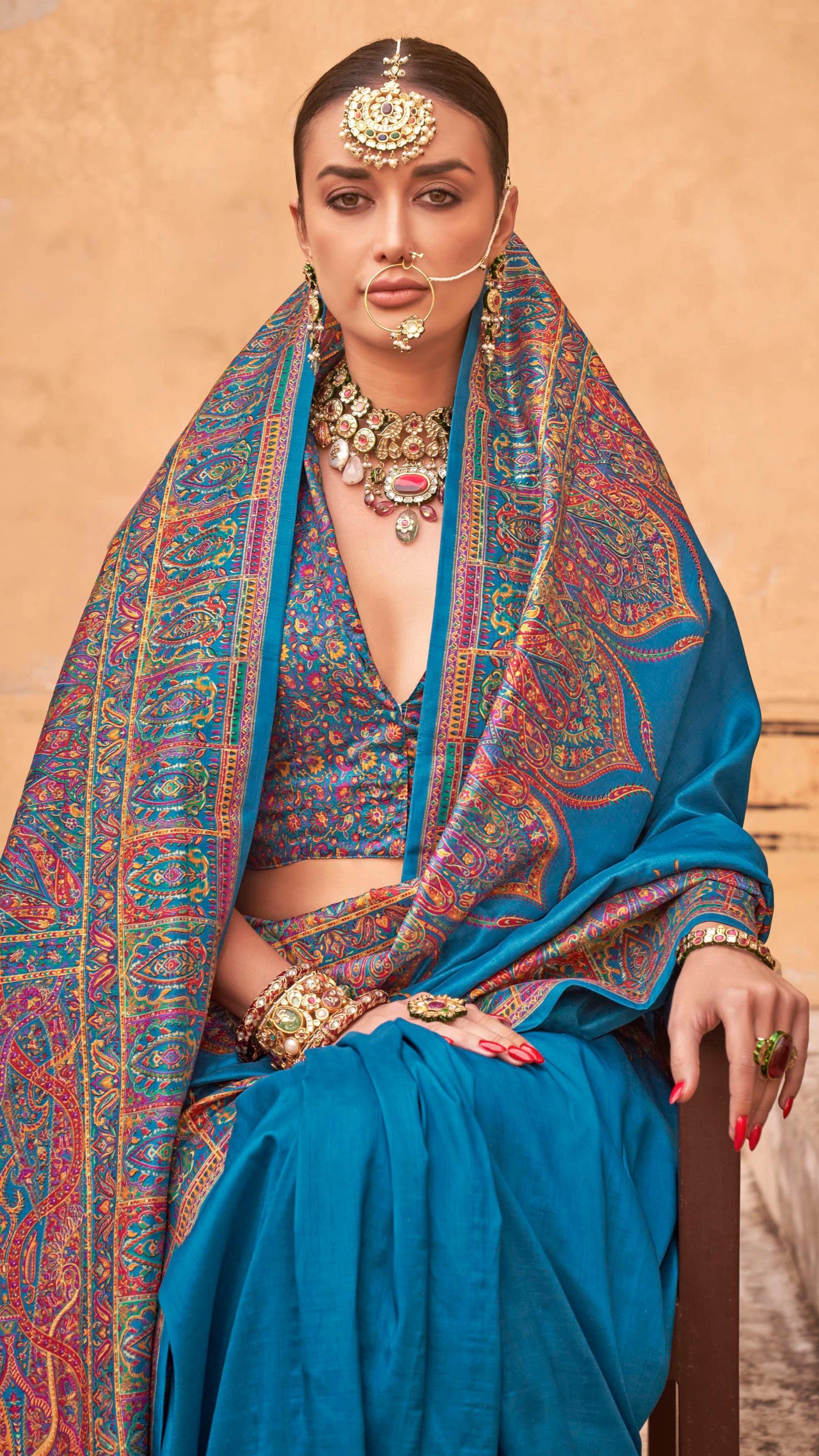 Sky Blue Contemporary Border Banarasi Crepe Silk Saree