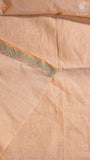 Half-White Beige & Brown Elephant Embroidered Jamdani Cotton Saree