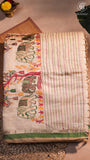 Half-White Beige & Brown Elephant Embroidered Jamdani Cotton Saree