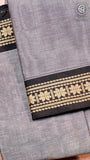 Elephant Grey & Black Star Floral Border Handloom Narayanpet Cotton Saree