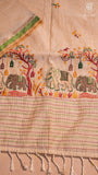 Half-White Beige & Brown Elephant Embroidered Jamdani Cotton Saree