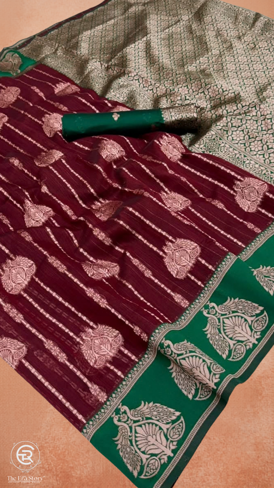 Maroon & Green Handloom Weaving Silk Cotton Saree