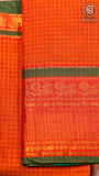 Red Checkered Zari Peacock Border Handloom Narayanpet Cotton Saree