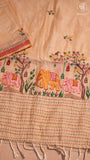 Half-White Yellow & Pink Elephant Embroidered Jamdani Cotton Saree