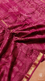 Ruby Pink Leaf Floral Handblocked Pure Maheshwari Cotton Sarees