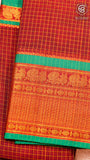 Maroon & Green Checkered Zari Peacock Border Handloom Narayanpet Cotton Saree
