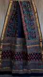 Navy Blue & Red Handblock Maheshwari Silk Cotton Saree