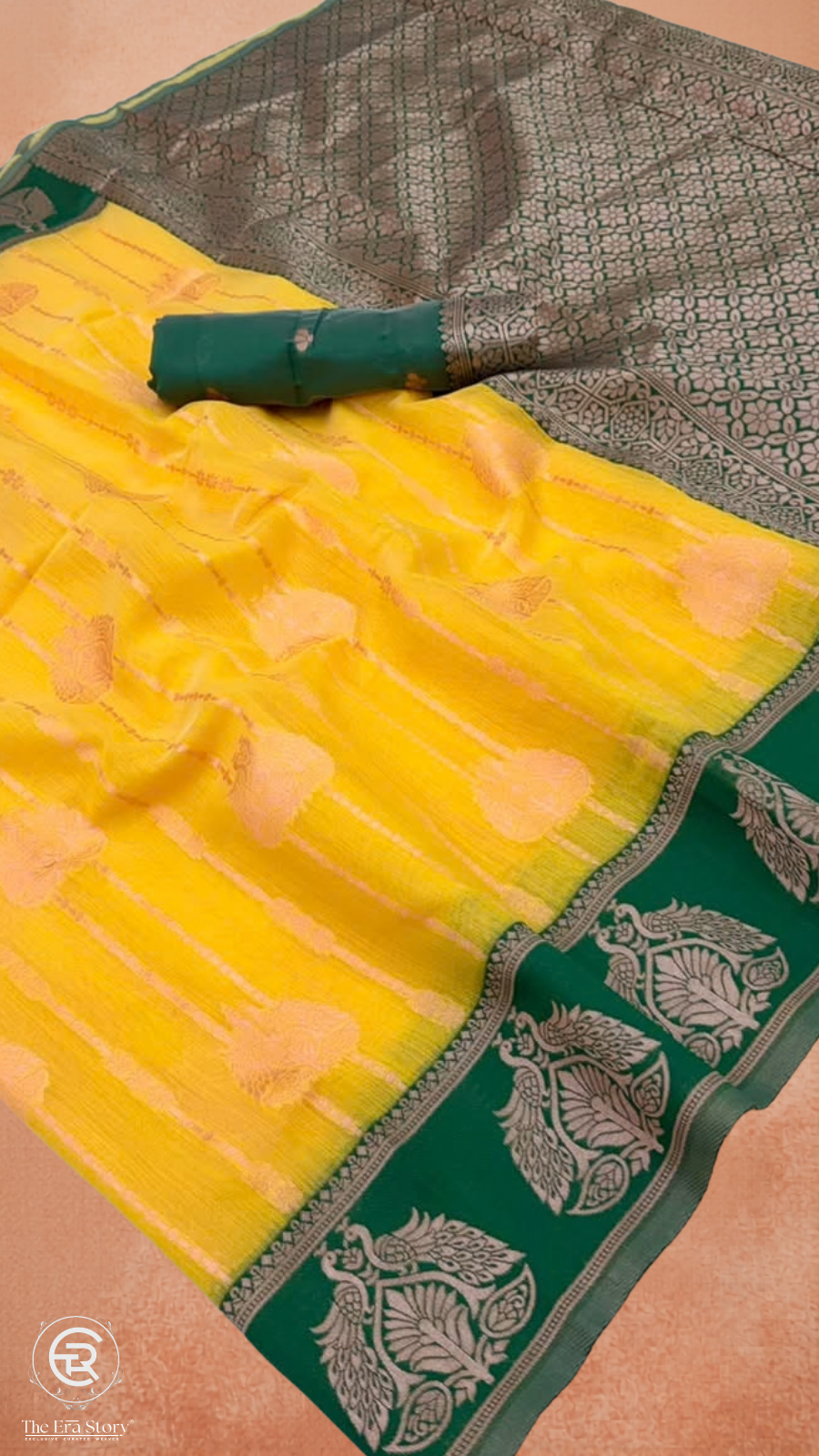 Yellow & Green Handloom Weaving Silk Cotton Saree