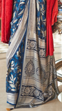 Blue Floral Brasso Georgette Silk Saree