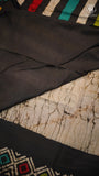 Black and Beige Multi Color Line Patterned Handblocked Pure Mul Cotton Saree