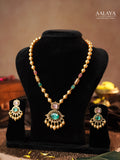 Aalaya Teal Quartz Pearl Pendant Necklace Set
