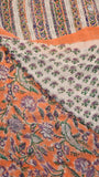 Orange & Blue Floral Handblocked Pure Georgette Saree