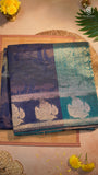 Blue & Green Floral Handloom Weaving Silk Cotton Saree