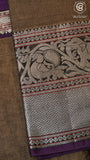 Brown Silver Zari Peacock & Paisley Border Handloom Narayanpet Cotton Saree