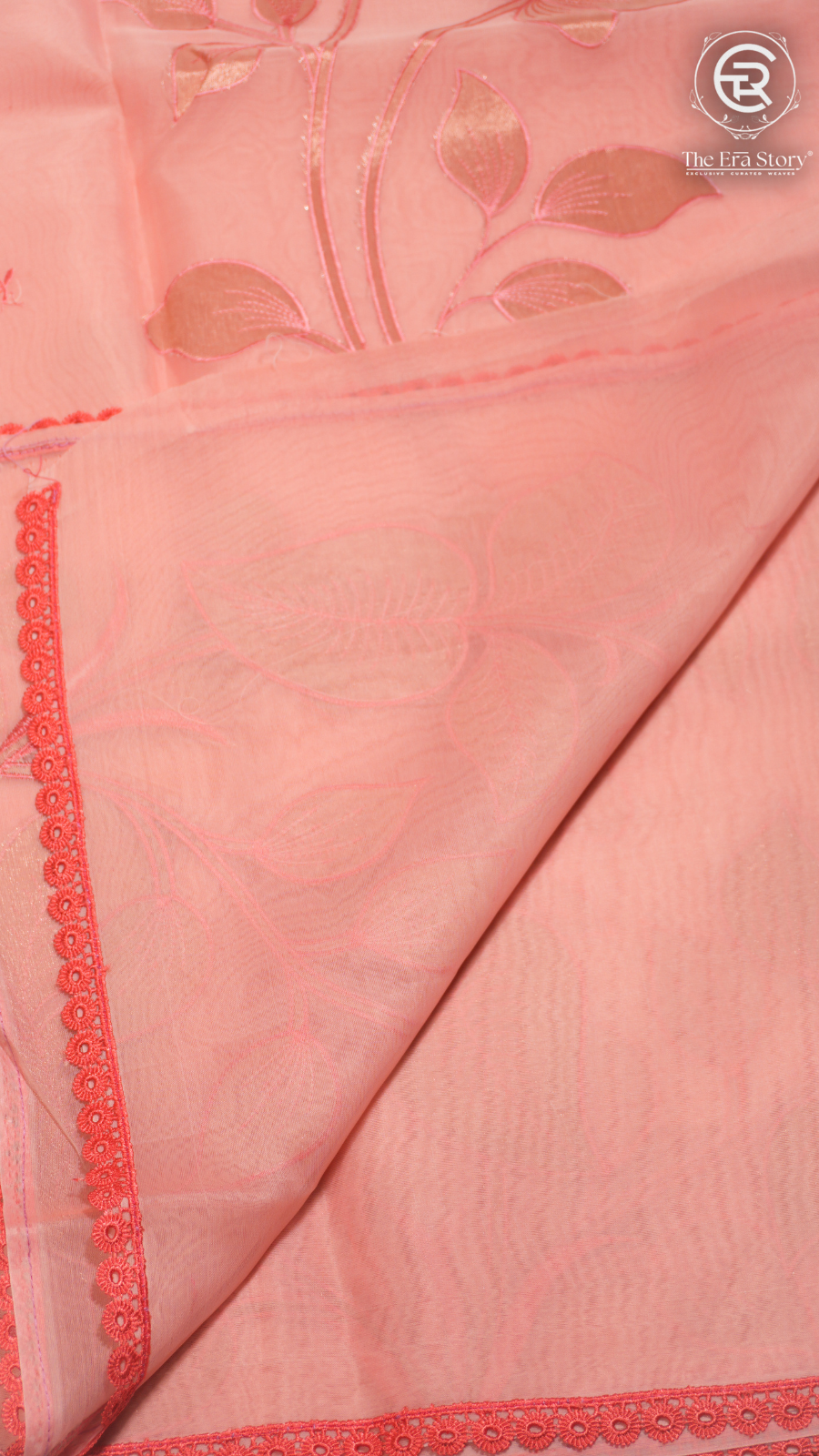 Pink Pure Organza with Applique Work Banarasi Silk Saree