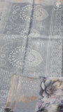 Grey Lotus Floral Kota Doria Saree