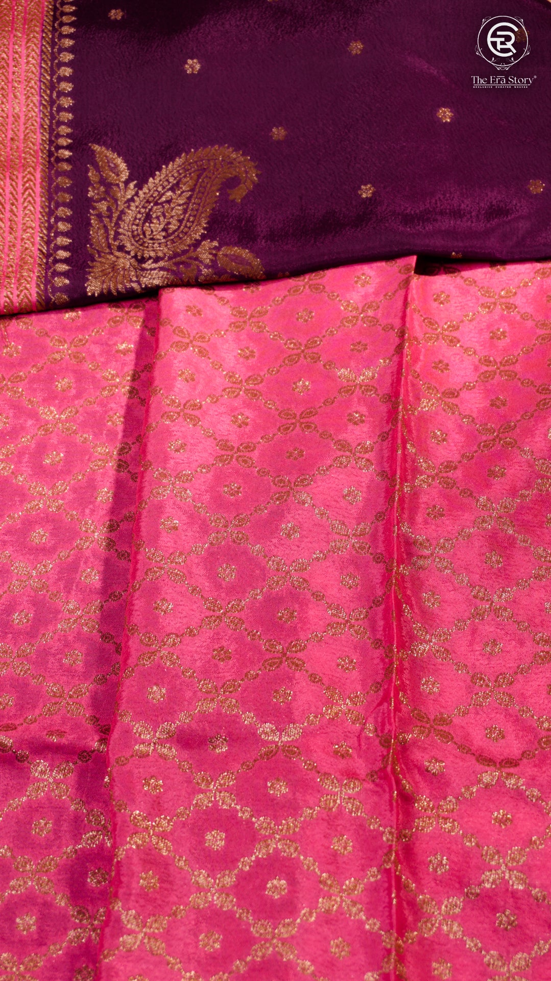 Purple & Baby Pink Pure Crepe Chiffon Banarasi Silk Saree