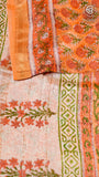 Orange Floral Handblocked Pure Maheshwari Cotton Sarees