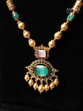 Aalaya Teal Quartz Pearl Pendant Necklace Set