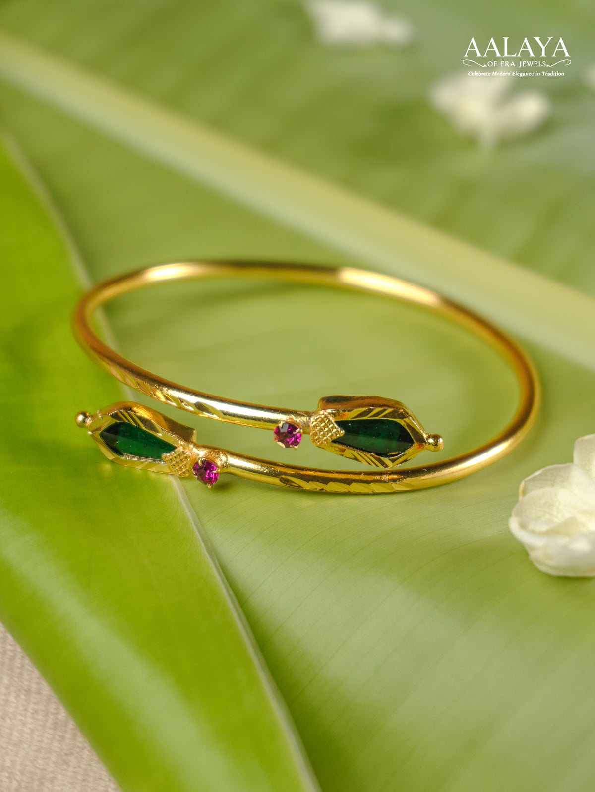Aalaya Emerald Prism Open Cuff Bangle