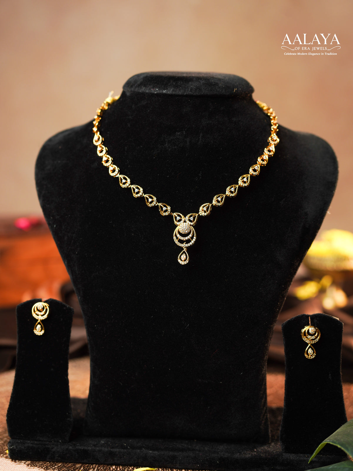 Aalaya Golden Crescent Radiance Necklace Set