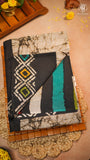 Black and Beige Multi Color Line Patterned Handblocked Pure Mul Cotton Saree