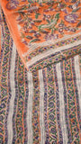 Orange & Blue Floral Handblocked Pure Georgette Saree