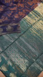 Blue & Green Floral Handloom Weaving Silk Cotton Saree