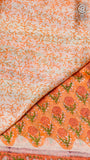 Orange Floral Handblocked Pure Maheshwari Cotton Sarees