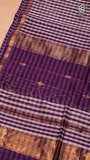White and Purple Check Handloom Pure Maheshwari Silk Saree