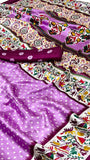Purple Pink Bandhini Floral Ajrakh Gajji Silk Saree