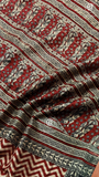 White & Red ZigZag Handblocked Pure Maheshwari Cotton Sarees